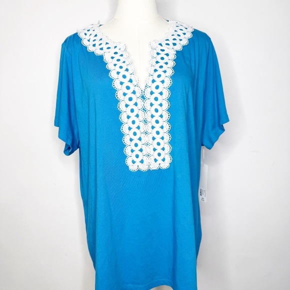 Soft Surrounding Blue Top with White Lace Detail Size 2X NWT - Picture 8 of 9